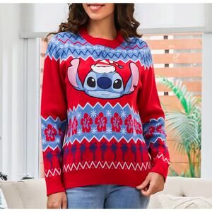 Disney Stitch Crew Neck Pullover Christmas Sweater women's size S red blue New